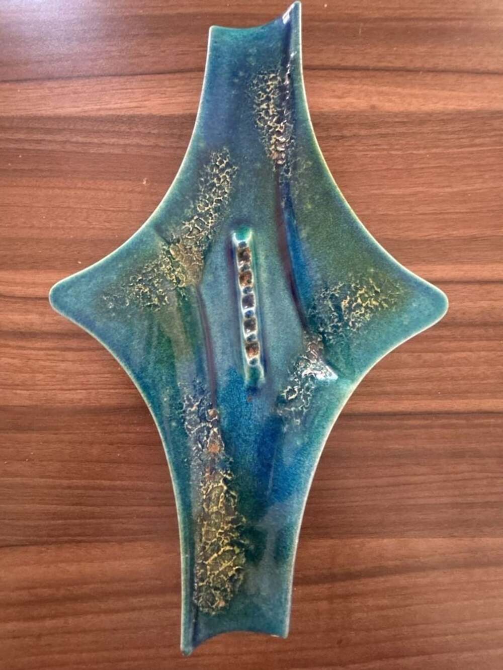 Haeger 1065 Mid-Century Atomic Turquoise Blue Ceramic Ashtray